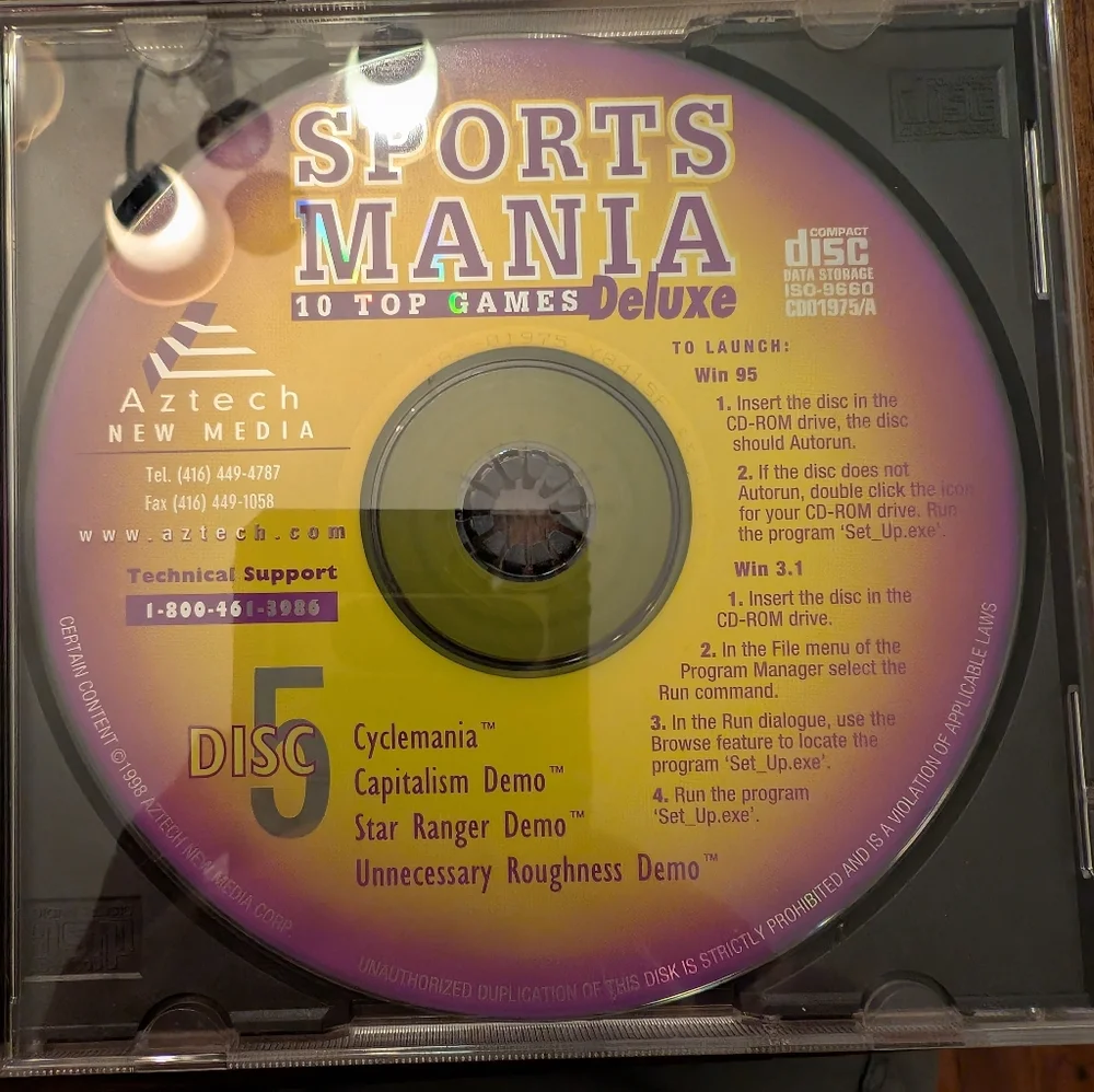 VINTAGE - SPORTS MANIA 10 TOP GAMES DELUXE- HARDBALL 5 / CYCLEMANIA - Excellent!